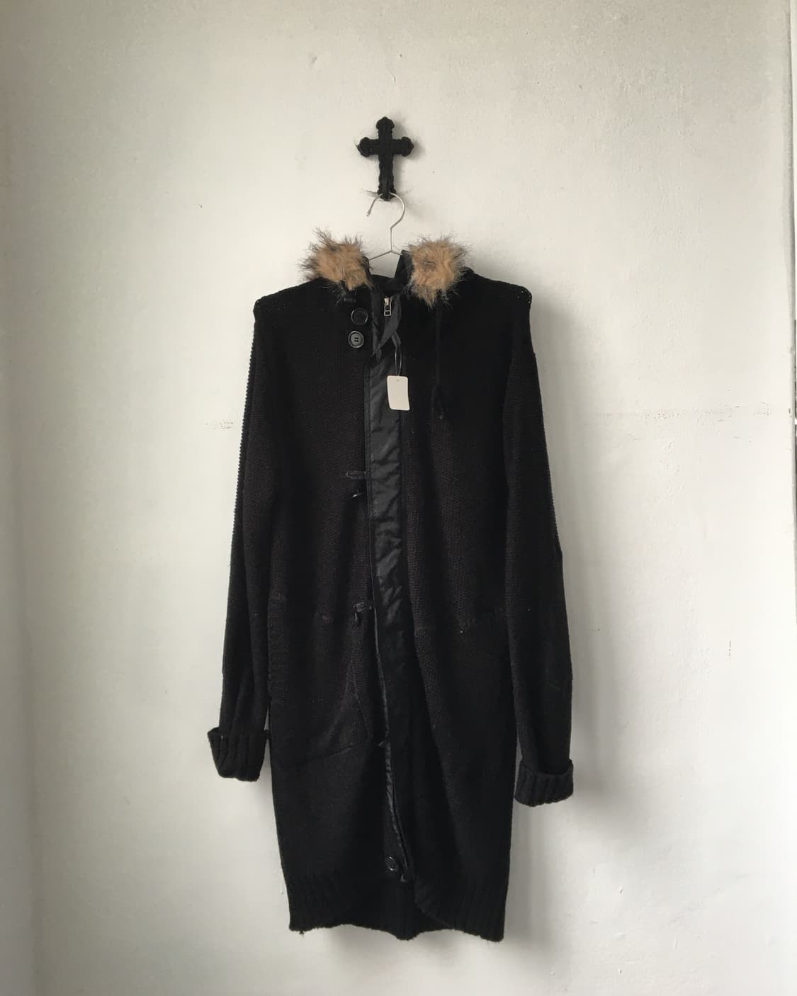 Fake fur hood knit zip up 상품이미지2