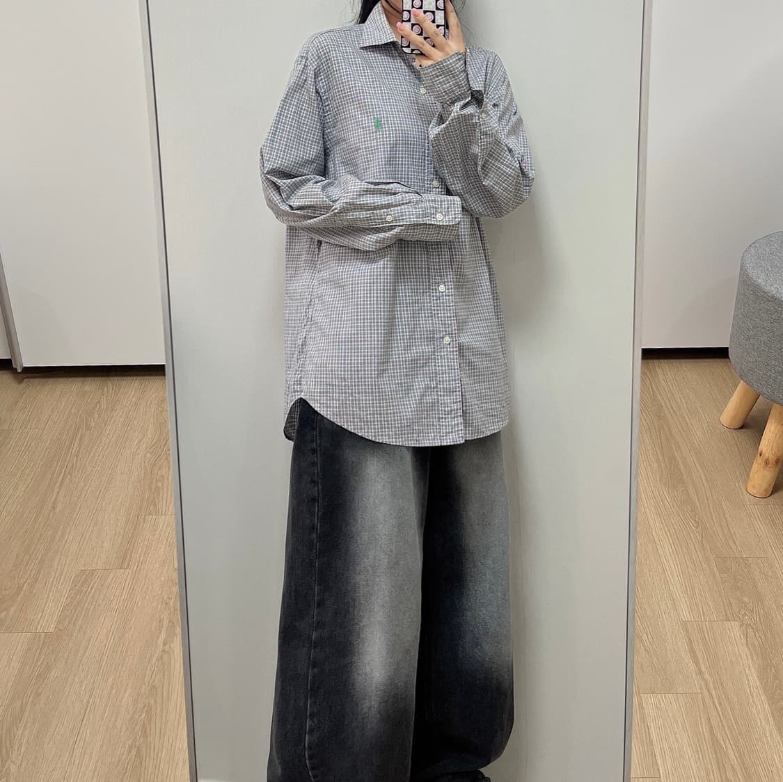 폴로 랄프로렌 카키 포니 연보라 체크 셔츠 남방 상품이미지2