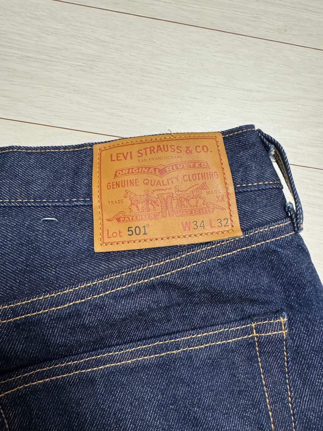 리바이스 501 오리지널 셀비지 34x32 1회 세탁 후 1회 착용 판매 상품이미지3