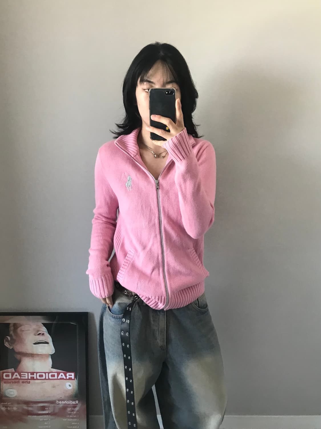 폴로 랄프로렌 빅포니 로고 핑크 니트 집업 상품이미지4