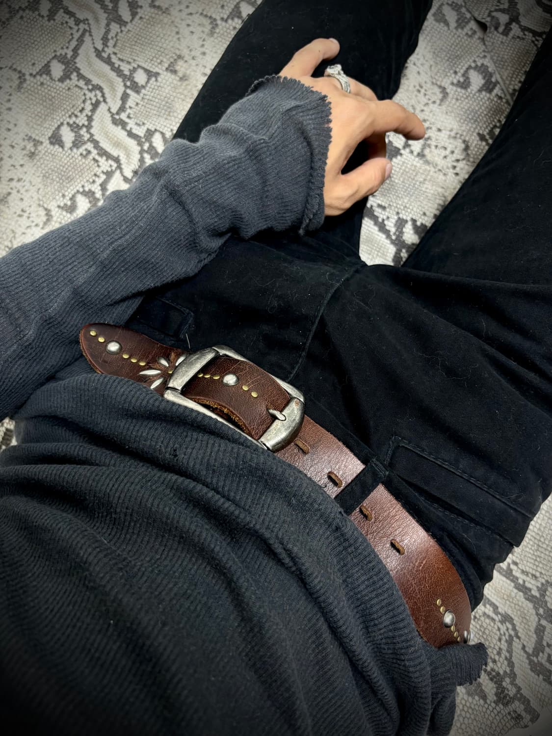 “Vintage” Western Stud Detail Brown Belt 상품이미지1