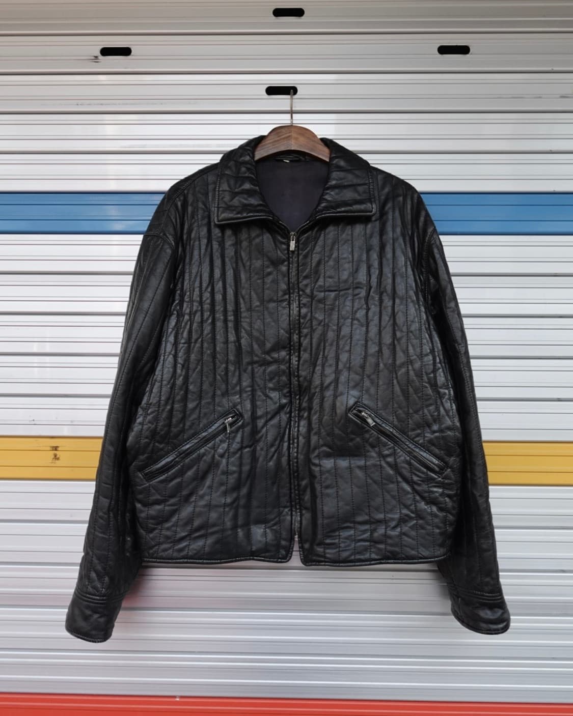 90s VERRI 패널 퀼티드 레더 블루종 (MADE IN ITALY) 상품이미지1