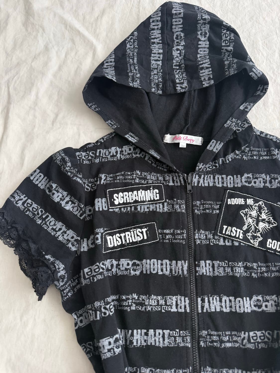 갸루펑크 단가라 반팔 후드집업 상품이미지3