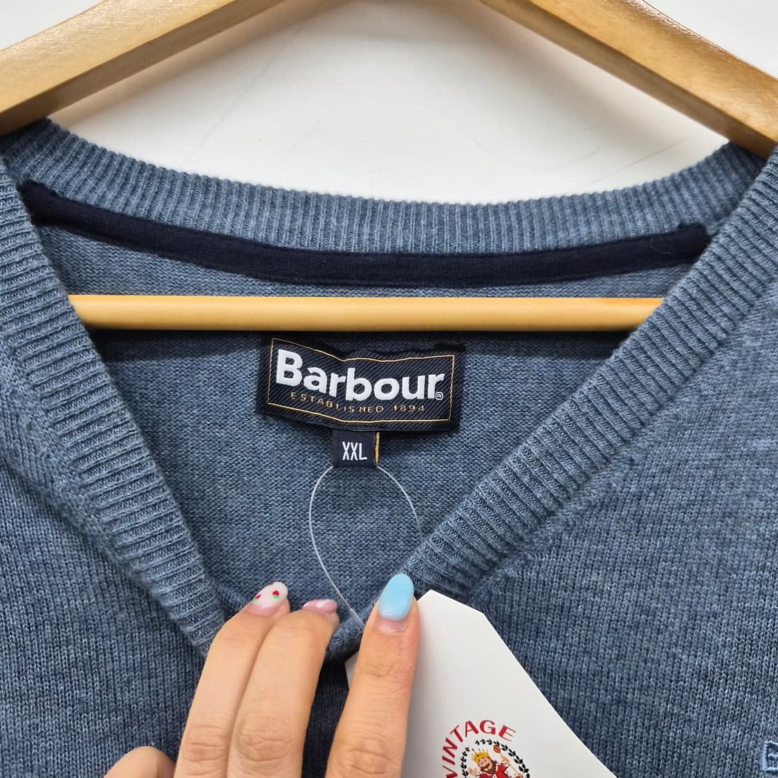 바버 V넥 니트 블루 남성 2XL 상품이미지3