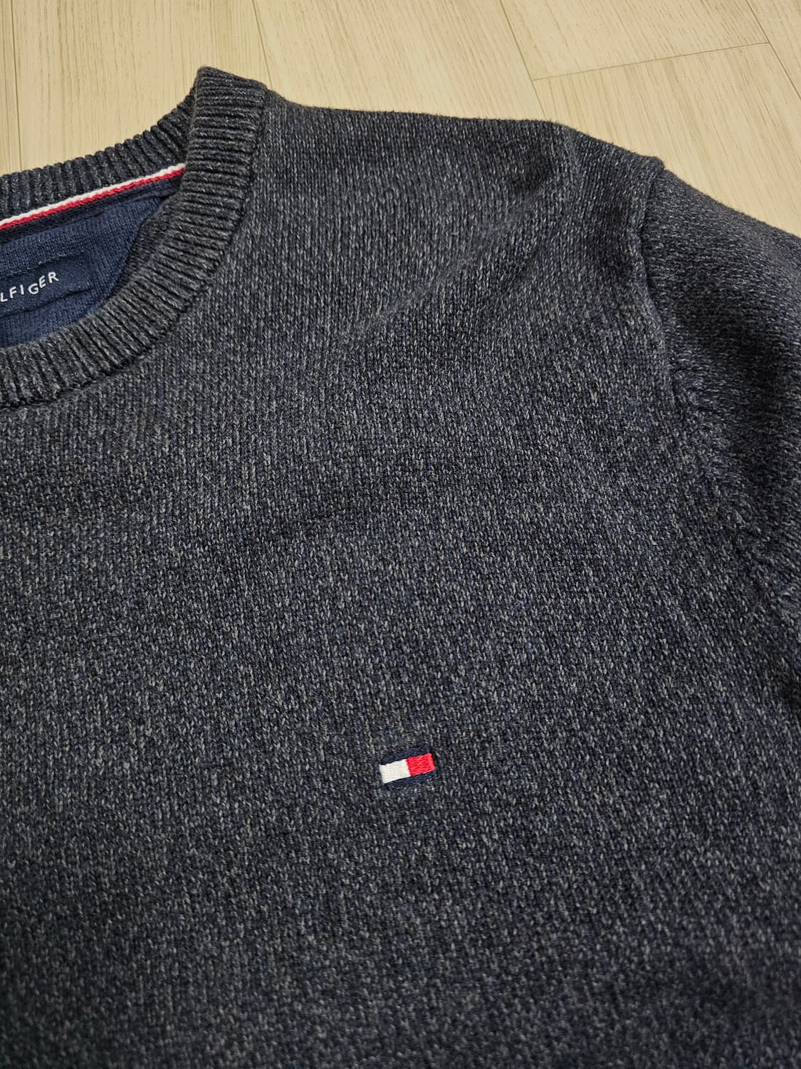 [M] 타미힐피거 멜란지 그레이 케이블 면 니트 스웨터 상품이미지3