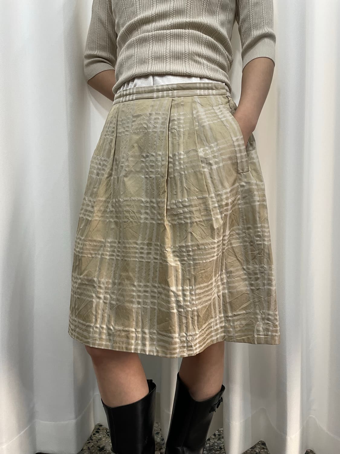 beatingheait check pleats midi skirt  상품이미지3