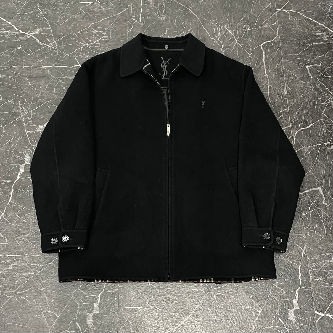 L(XL) 입생로랑 빅로고 블랙 모직 블루종 자켓 상품이미지2