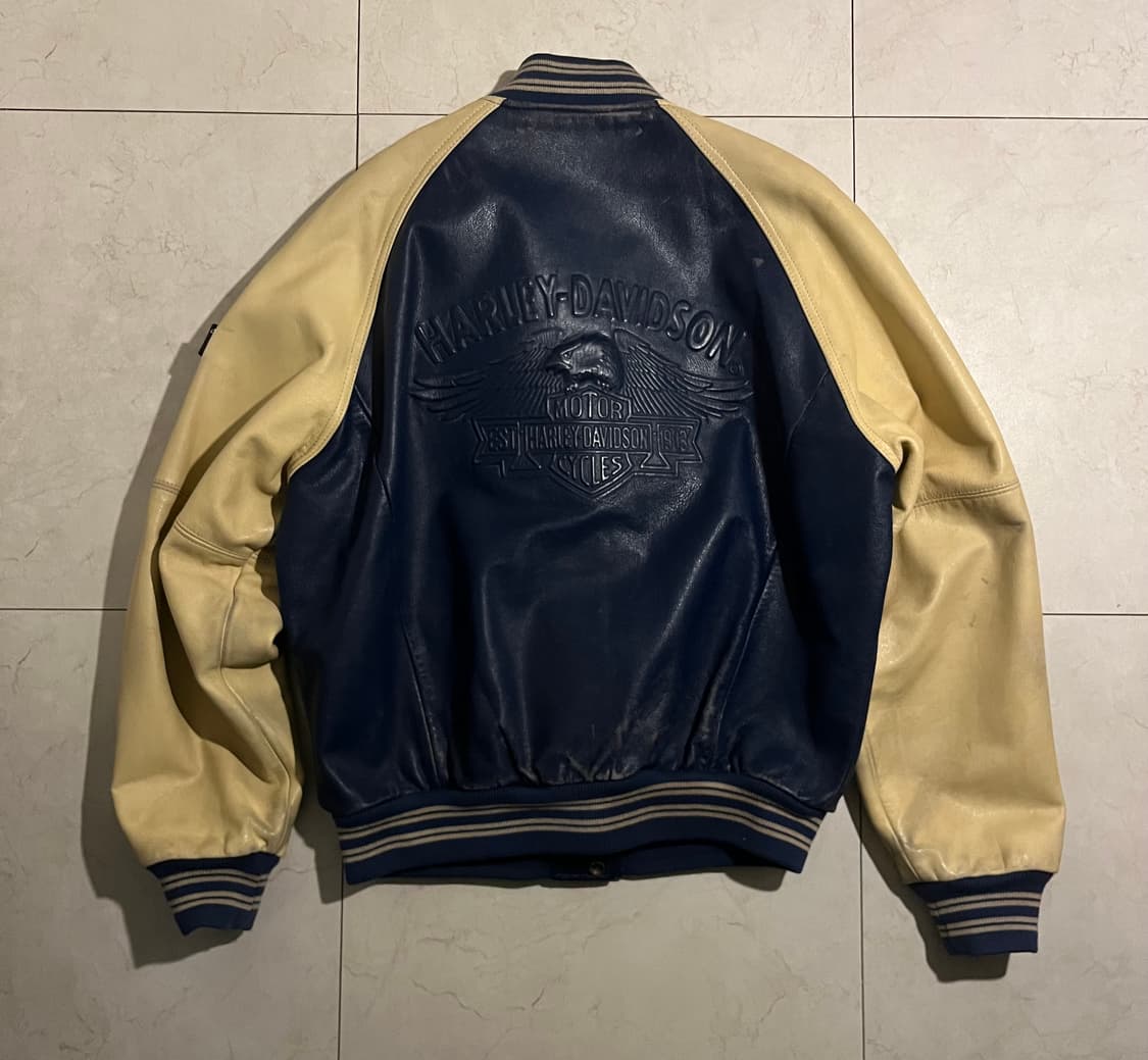 할리데이비슨 리얼 레더 블루 바시티 자켓 L 상품이미지5