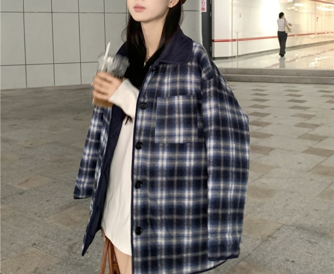 리버시블 체크 누빔 패딩 상품이미지4