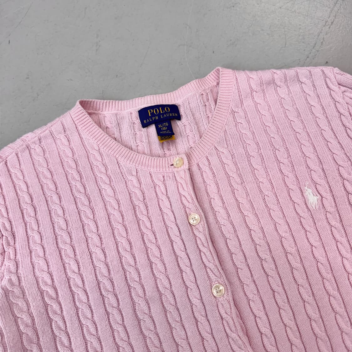 폴로 포니 꽈배기 케이블 니트 가디건 분홍 핑크 상품이미지3