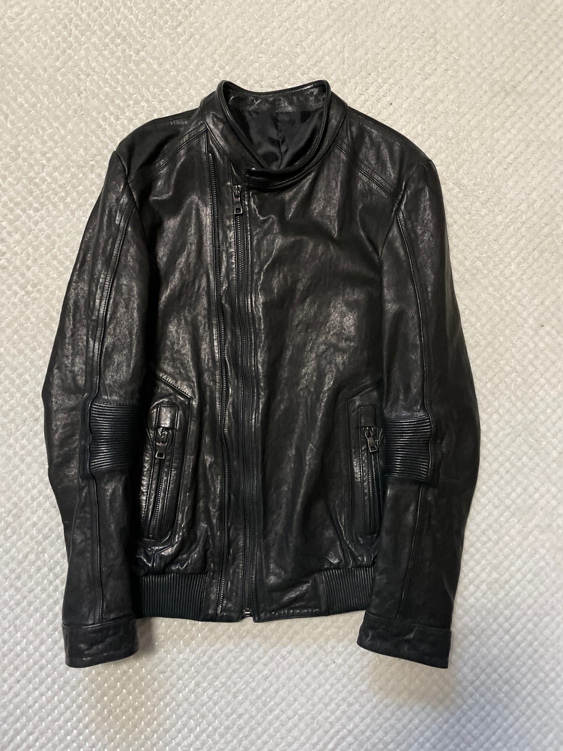 광희시장 웨스턴 무드 램스킨 양가죽 바이커 절개 레더 자켓 상품이미지1