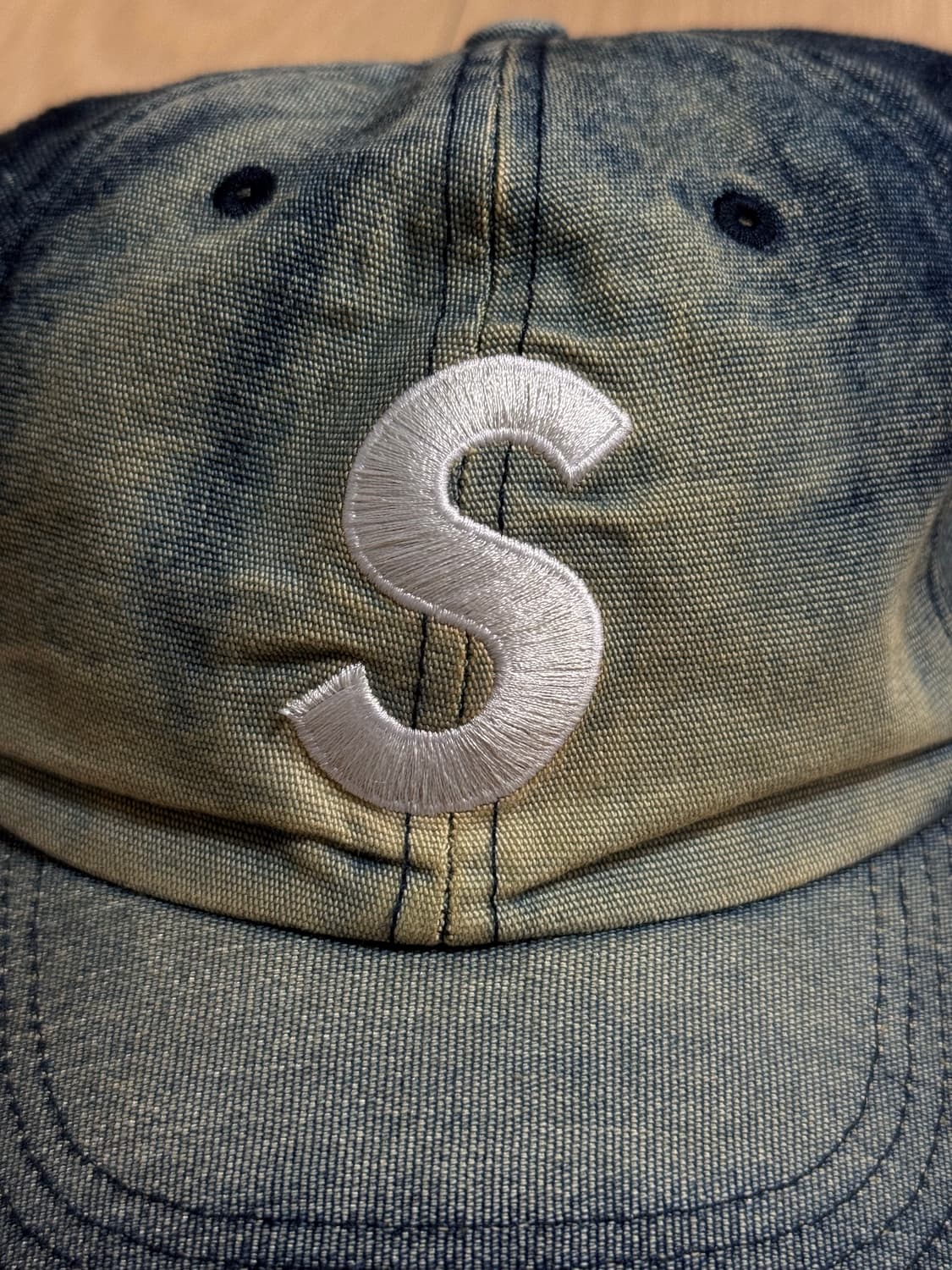 슈프림 25ss 코듀라 데님 S 로고 6 패널 캡 블리치드 인디고 상품이미지7