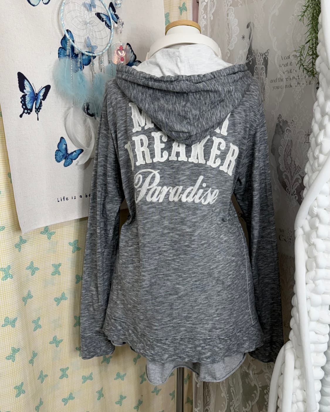 차콜 그레이 레터링 후드 티셔츠 상품이미지5