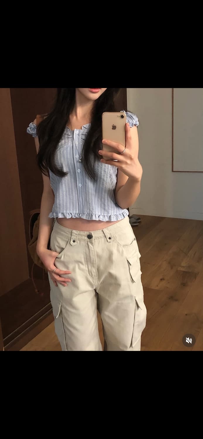 스트라이프 블라우스 소라색 새상품 상품이미지7