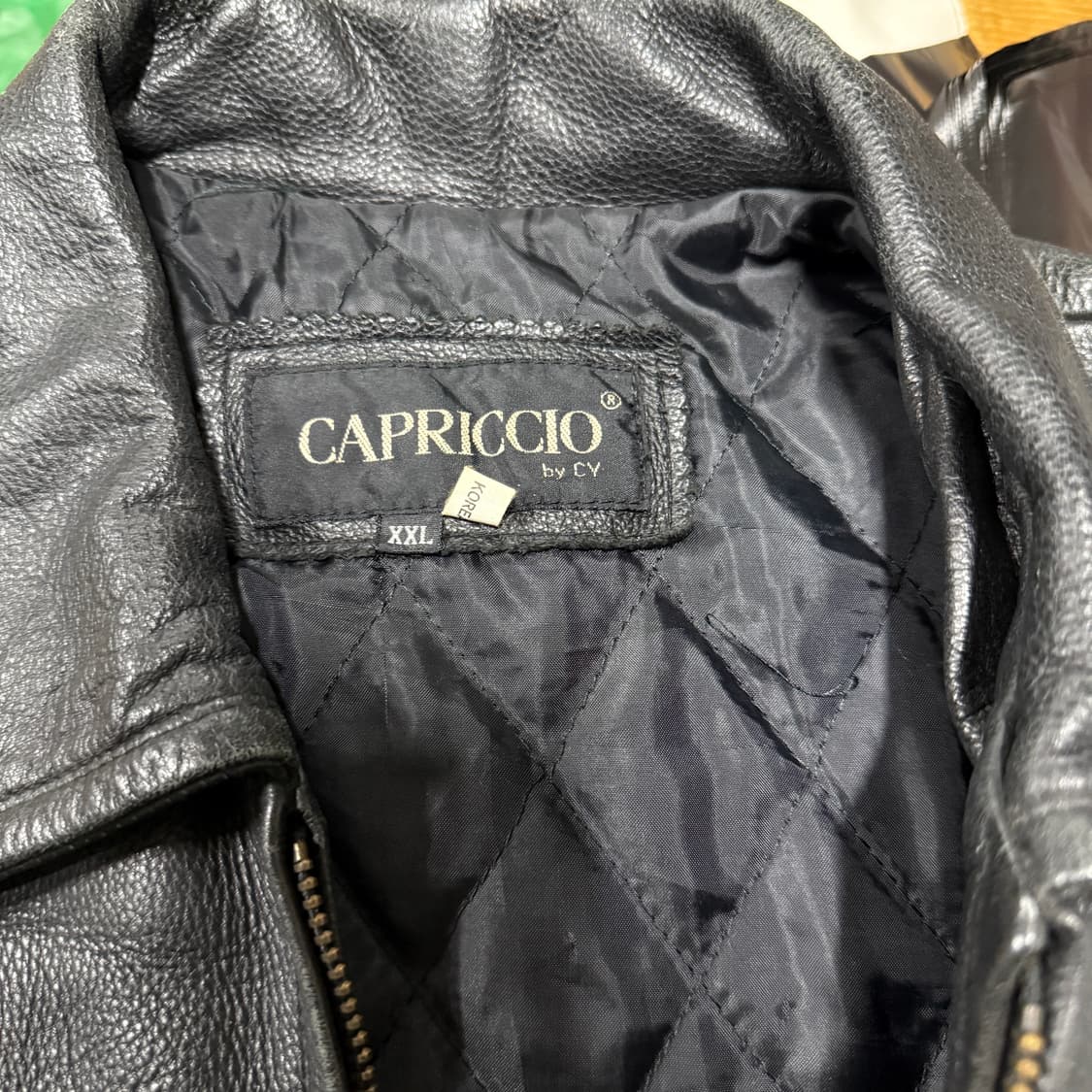 VTG 빈티지 빅사이즈 100% 카우하이드 퀼팅 싱글 집업 소가죽 자켓 상품이미지7