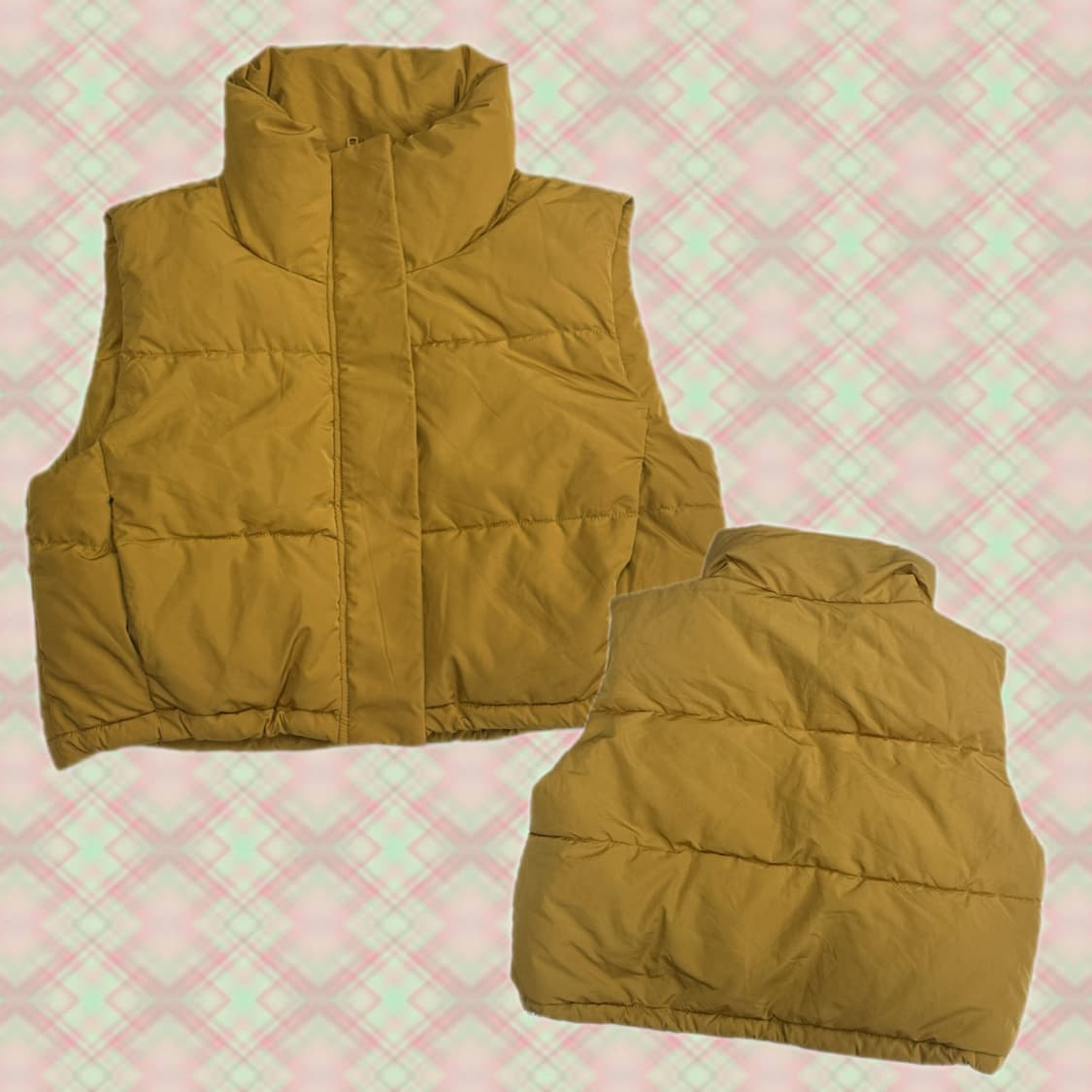 Petit Fleur 머스타드 겨자 크롭 러블리 데코라 괴짜 패딩조끼 상품이미지1