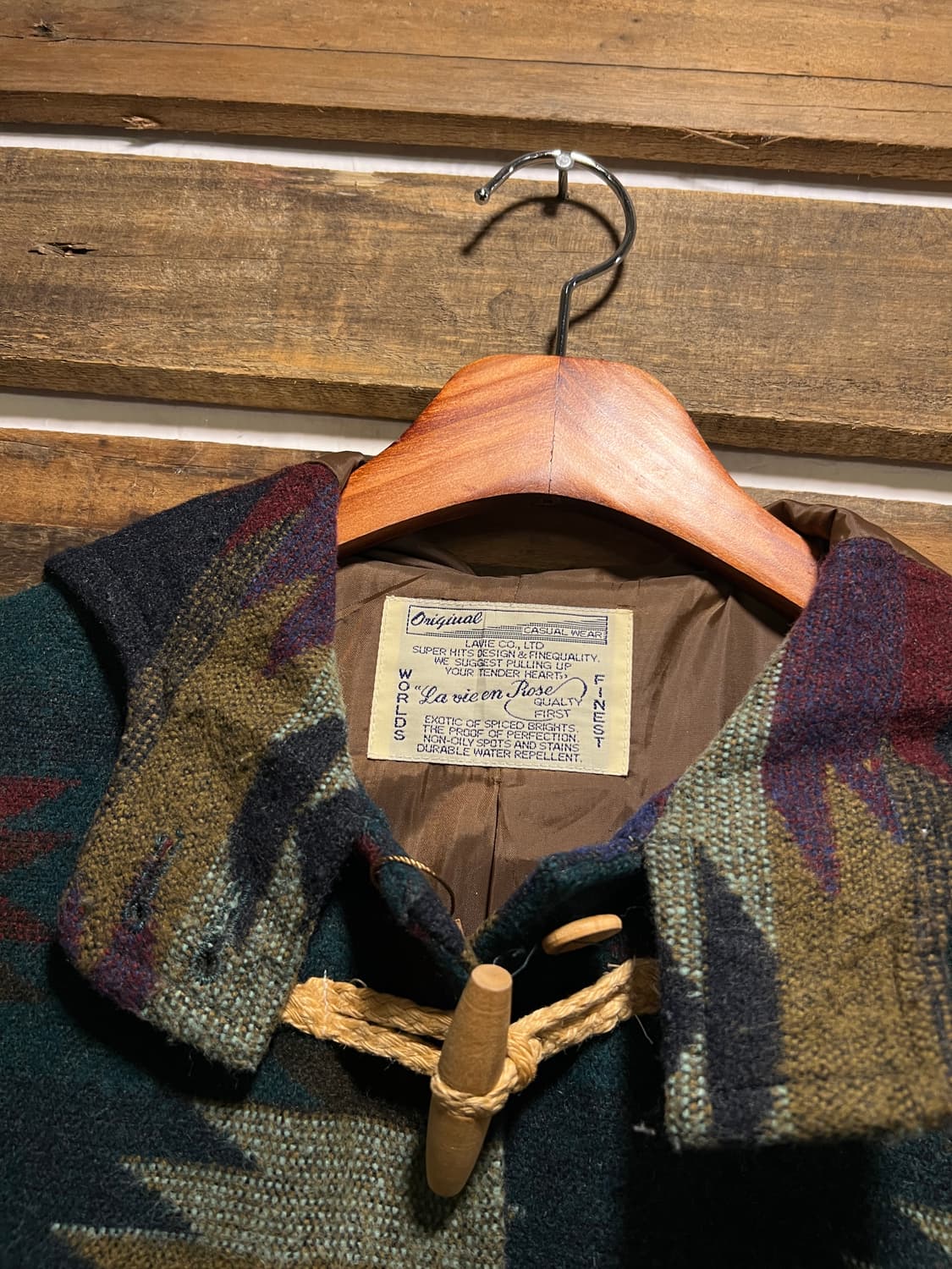 [M]90's JPN 빈티지 네이티브 패턴 울 후드 더플 코트 상품이미지2