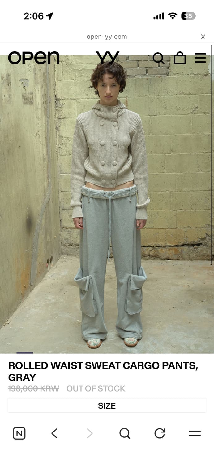 오픈yy ROLLED WAIST SWEAT CARGO PANTS, GRA 상품이미지1