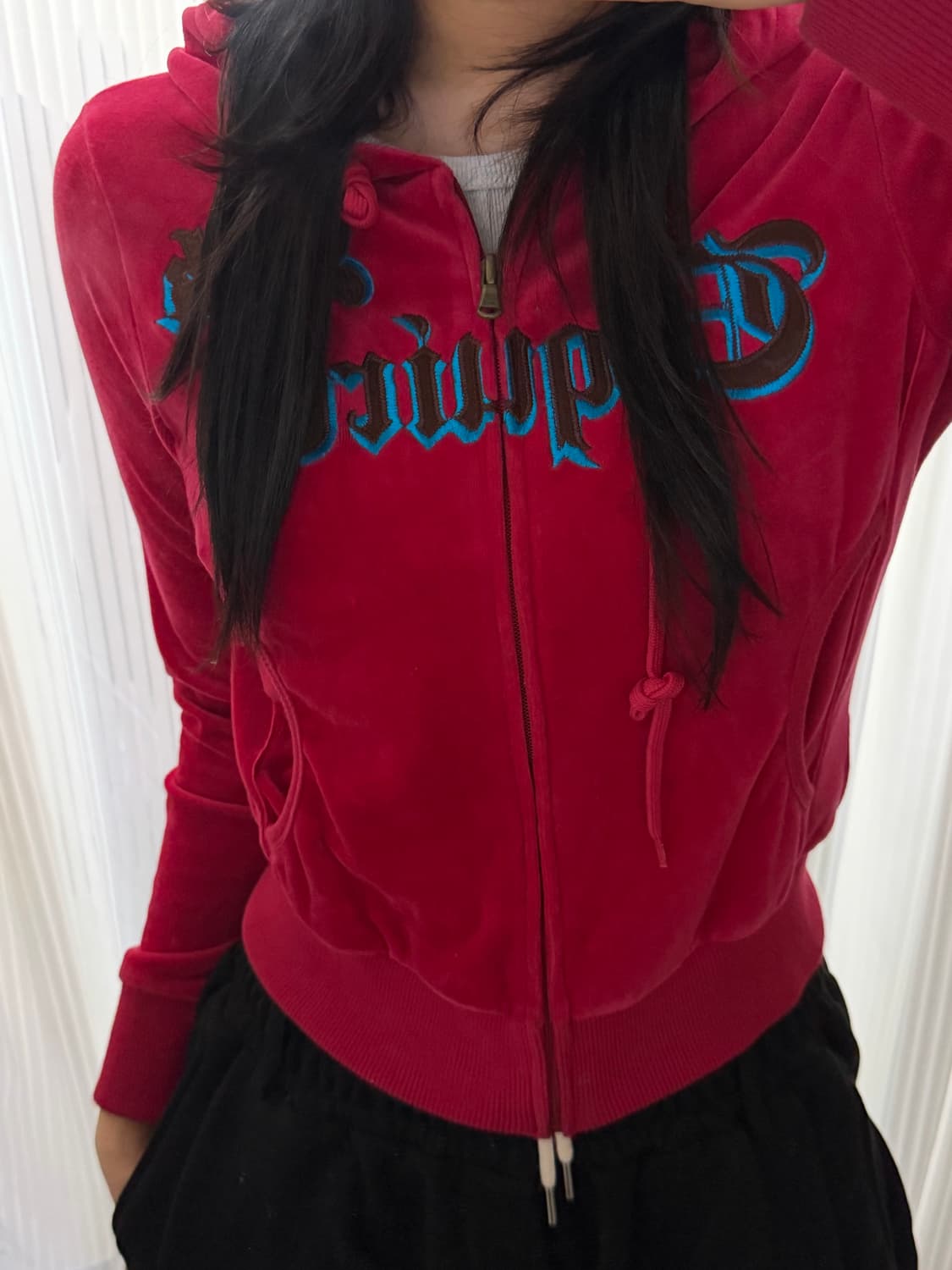 키키깔 에스크 레드 벨벳 후드집업 M 상품이미지1