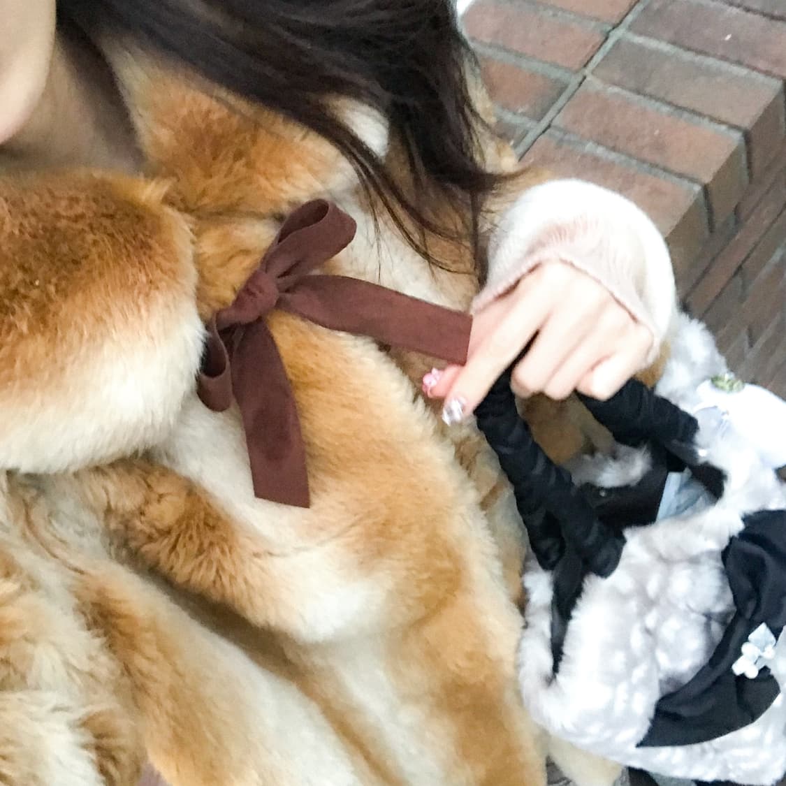 빈티지 리본 밤비 퍼 코트 자켓 밤비 아린 히메갸루 로걀 라떼 리즈리사깔 상품이미지1