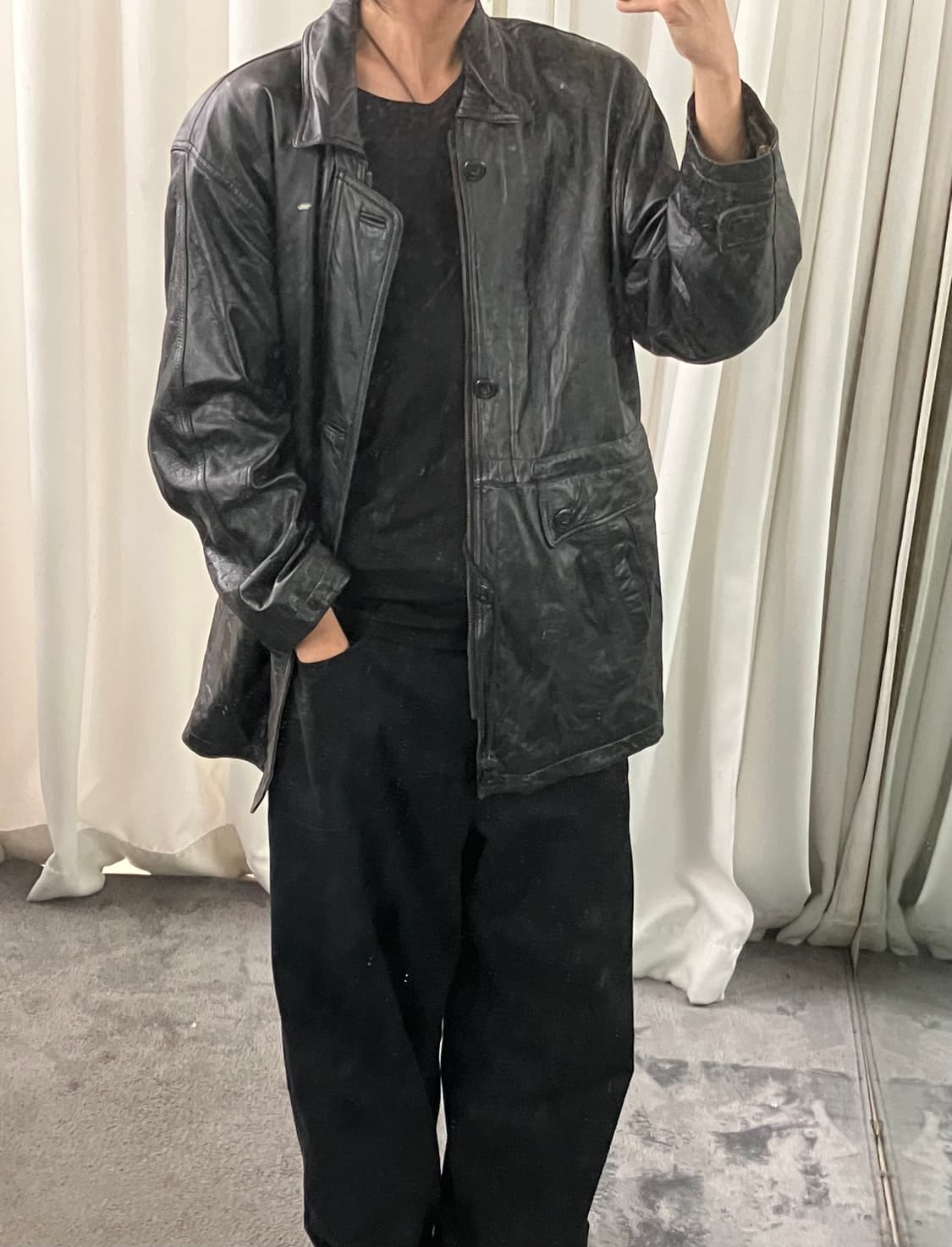 지아니 발렌티노 블랙 양가죽 카코트 L 상품이미지8