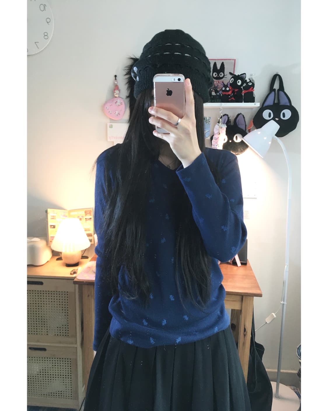 vintage flower pattern long sleeve navy 상품이미지2