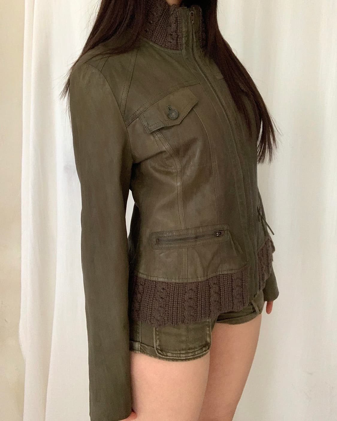 Khaki goatskin leather jacket 상품이미지3
