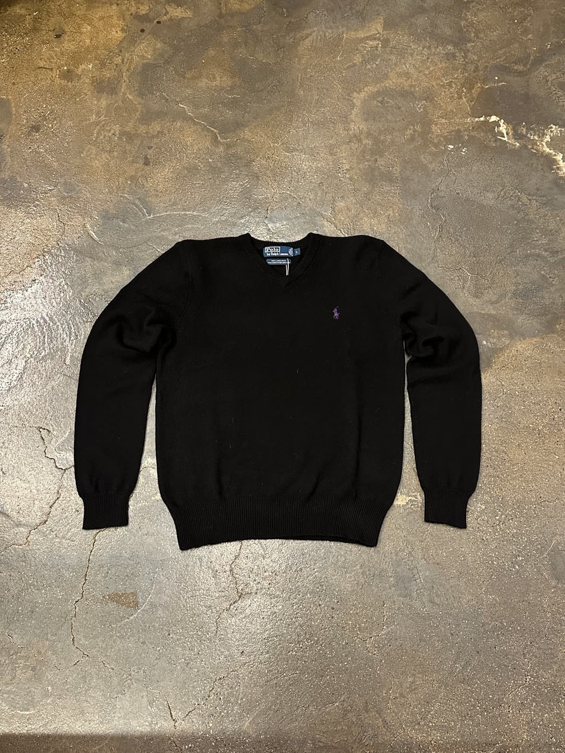 폴로 랄프로렌 블랙 브이넥 울니트 L 상품이미지1