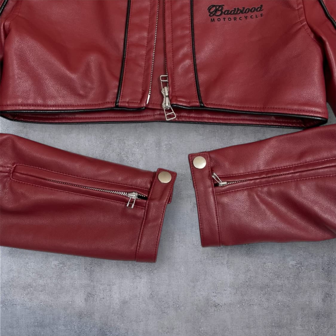 배드블러드 Badblood 레드 빅터 크롭 레더 레이싱자켓 S 상품이미지5