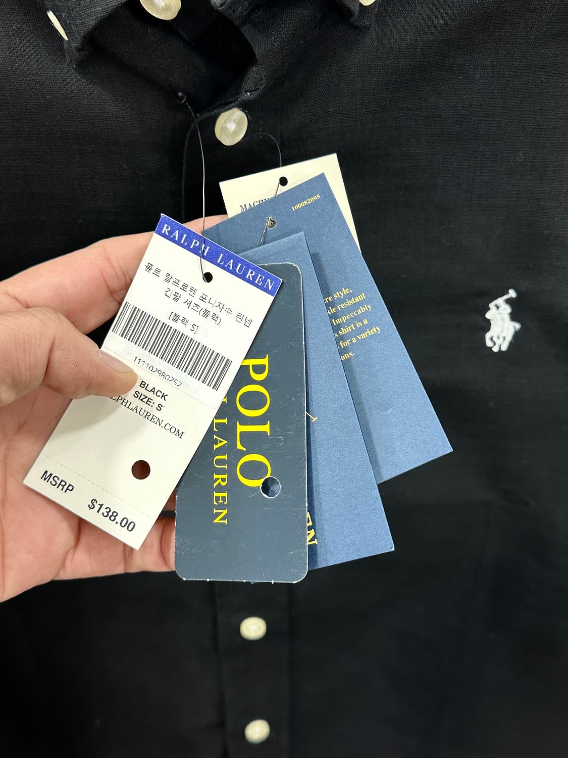 폴로 랄프로렌 포니자수 린넨 셔츠 블랙 S 상품이미지4