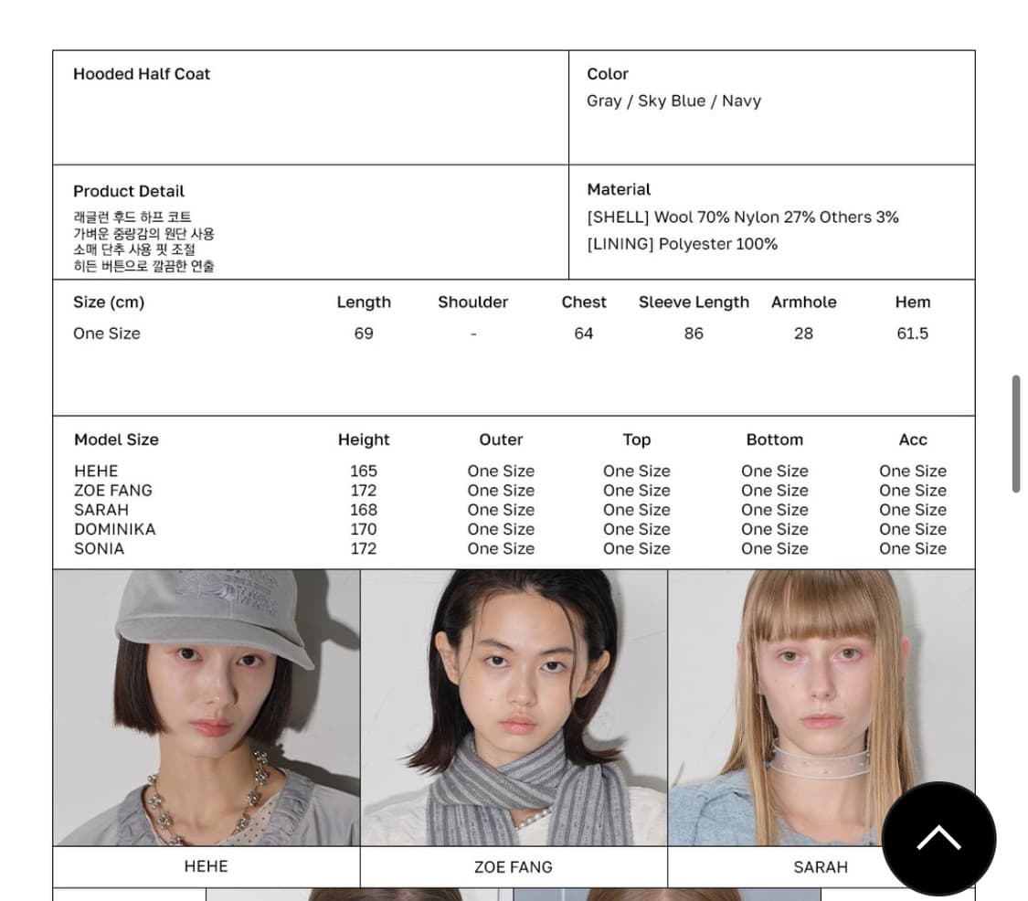 타입서비스 네이비 하프 후디드 코트 상품이미지6