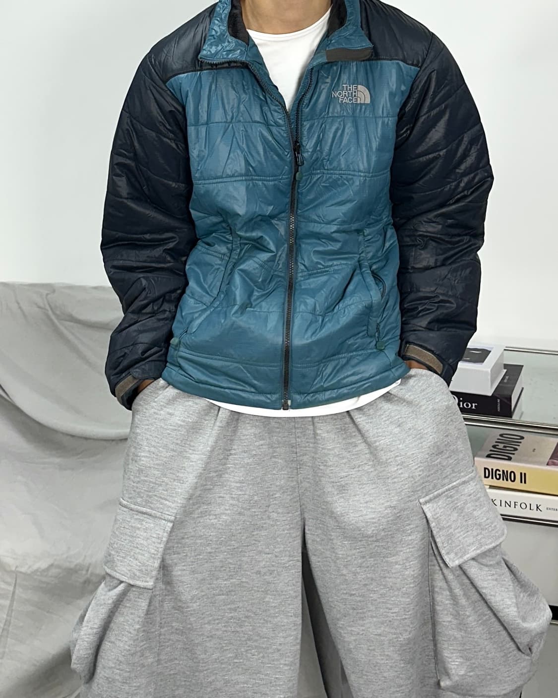 노스페이스 스카이블루 배색 경량패딩 L 상품이미지1