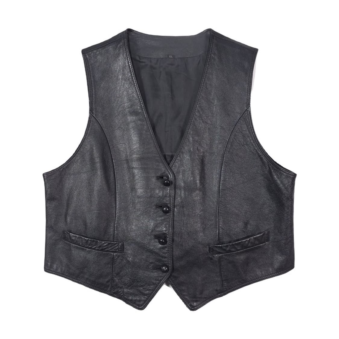 빈티지 소가죽 100 버튼 레더 베스트 XXL 상품이미지1