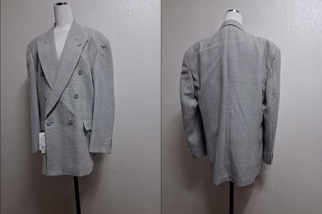 일본빈티지 AVENUEFOCH 남성 100%울 춘추 그레이체크 더블쟈켓1 상품이미지3