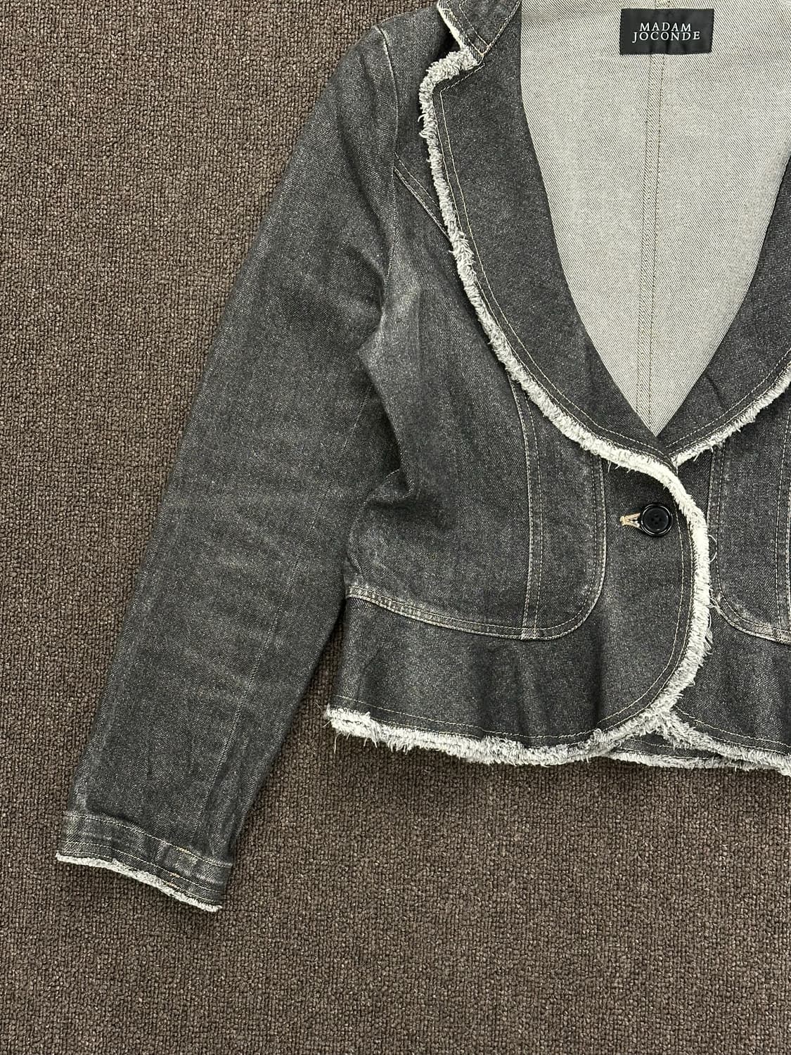 OS)Japanese vintage 여성 러프 엣지 흑청 데님 블레이저  상품이미지2