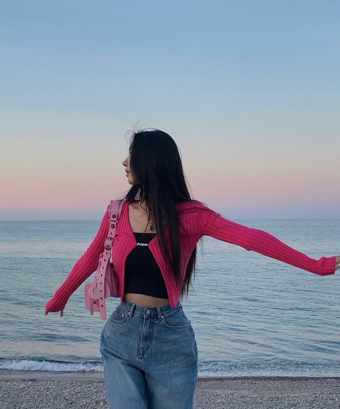 [새상품]페일제이드 로고 펜던트 가디건 골지 가디건 핫핑크 상품이미지3