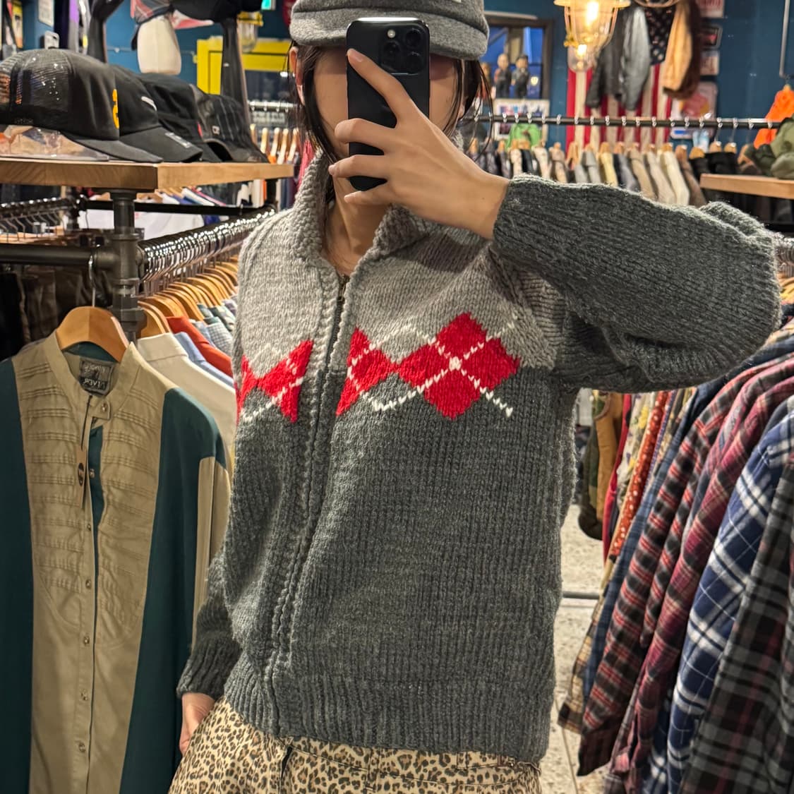 vintage 빈티지 아가일 배색 니트 집업 상품이미지3