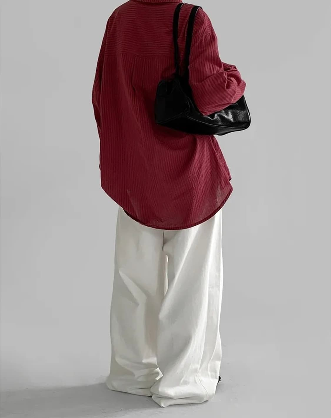 매니크 MADE 제프리 오버핏 스트라이프 셔츠 레드 상품이미지5