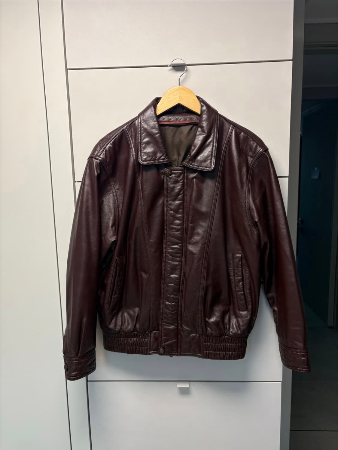 빈티지 버건디 레더 봄버 자켓 95-100사이즈 선플라워 맛 상품이미지1