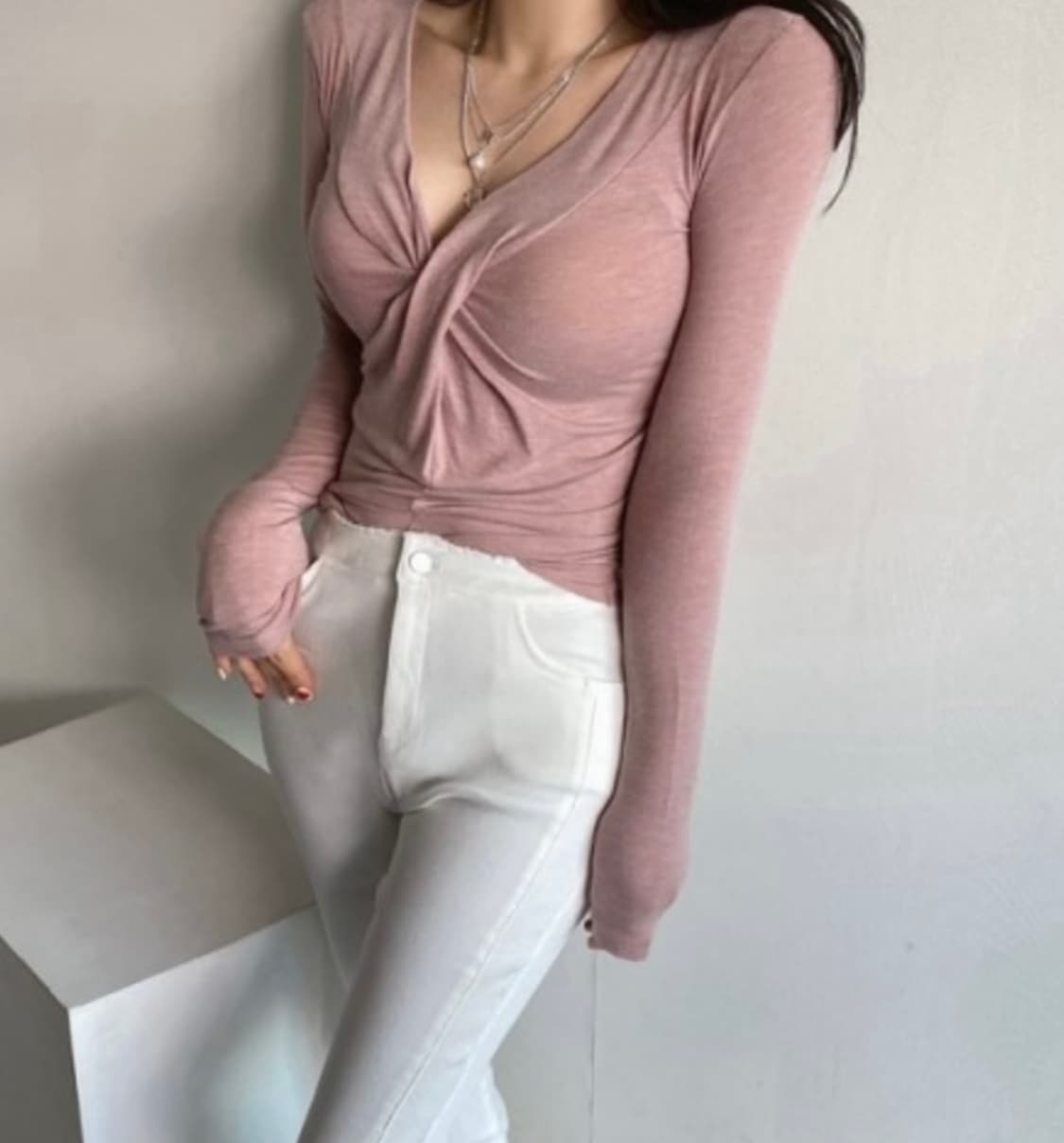 원로그 꼬임 티셔츠, 셔링 티셔츠 상품이미지6