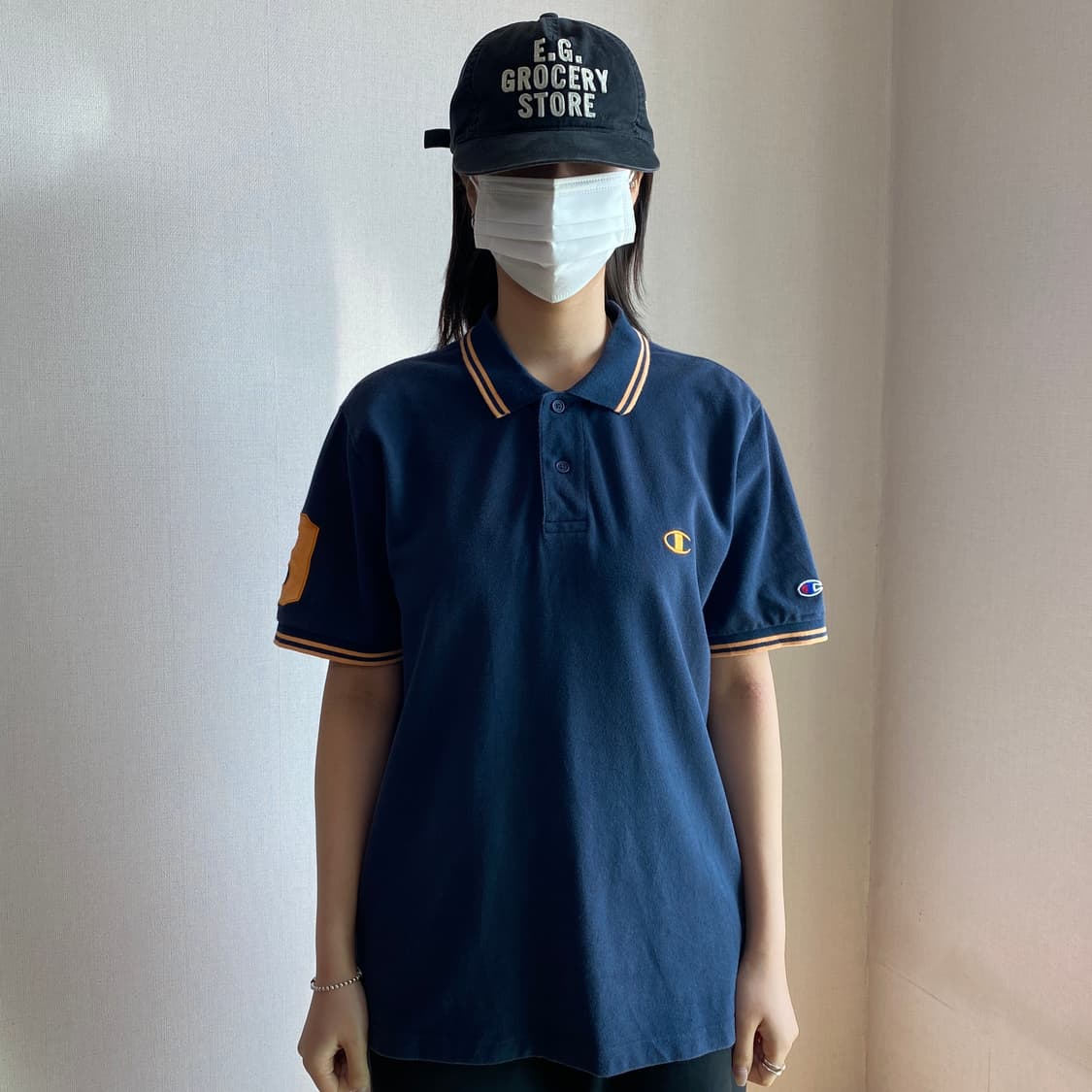 🏀 [Champion] 빈티지 네이비 & 골드 링거 피케 셔츠 상품이미지1