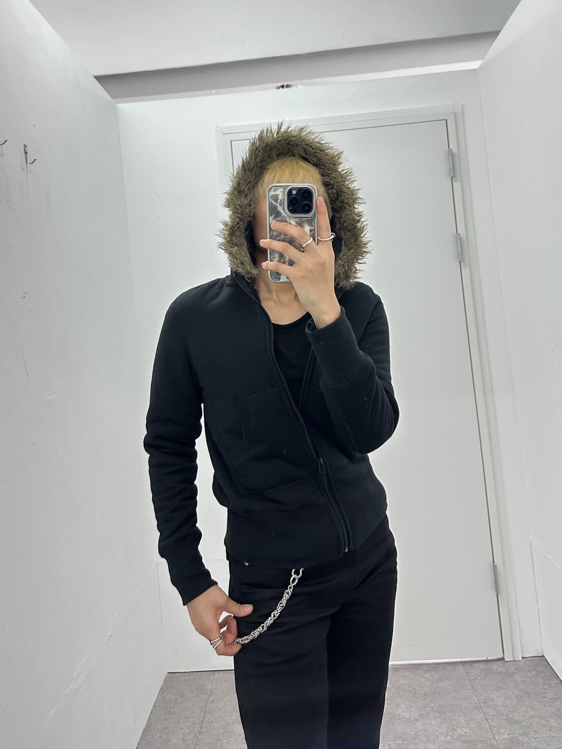 Vintage brown fur hood zip up 상품이미지1