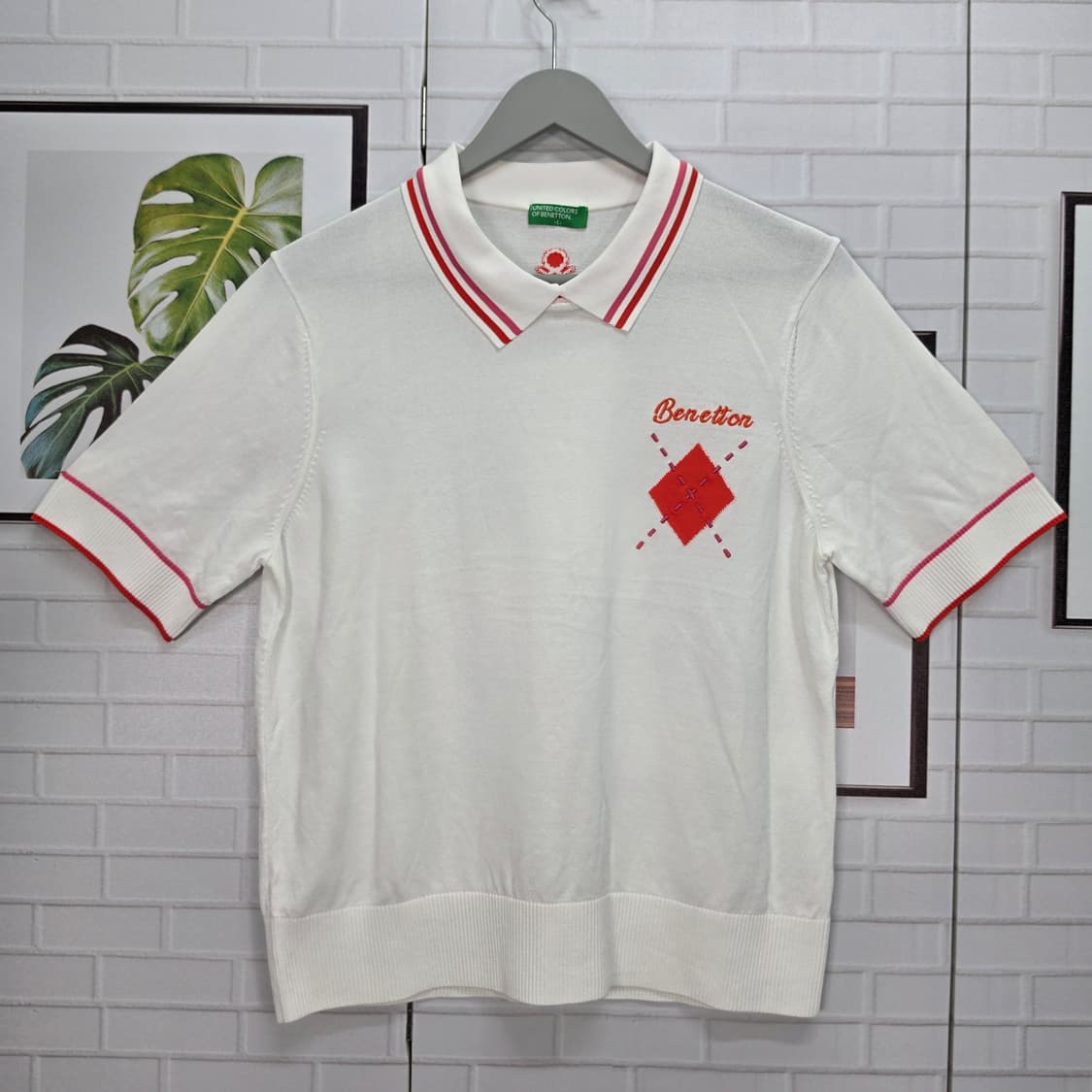 25SS 베네통 여성 반팔 칼라 니트 티셔츠 100(L)사이즈 새상품급 상품이미지1