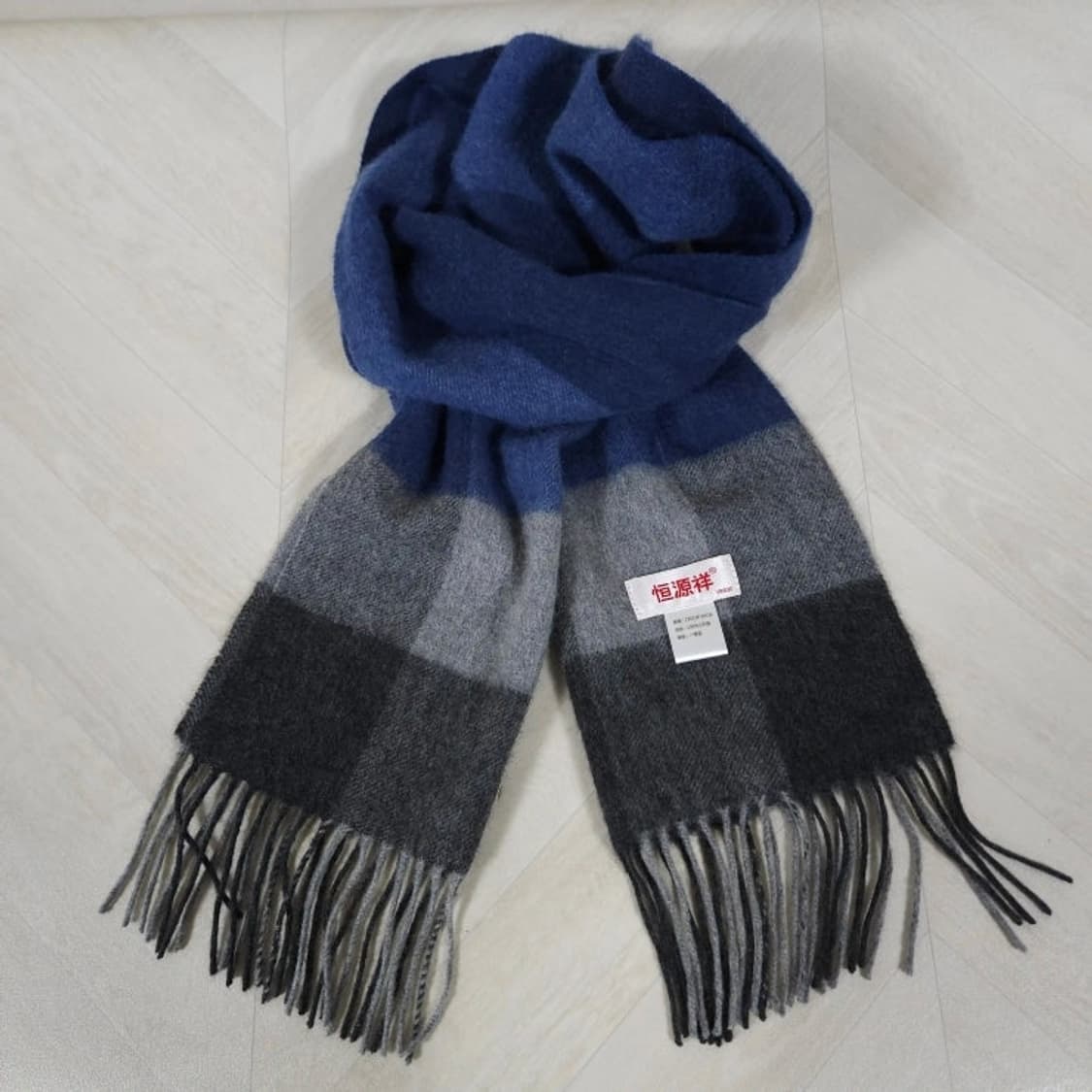 캐시미어100%머플러 목도리 블루 그레이 체크 상품이미지1