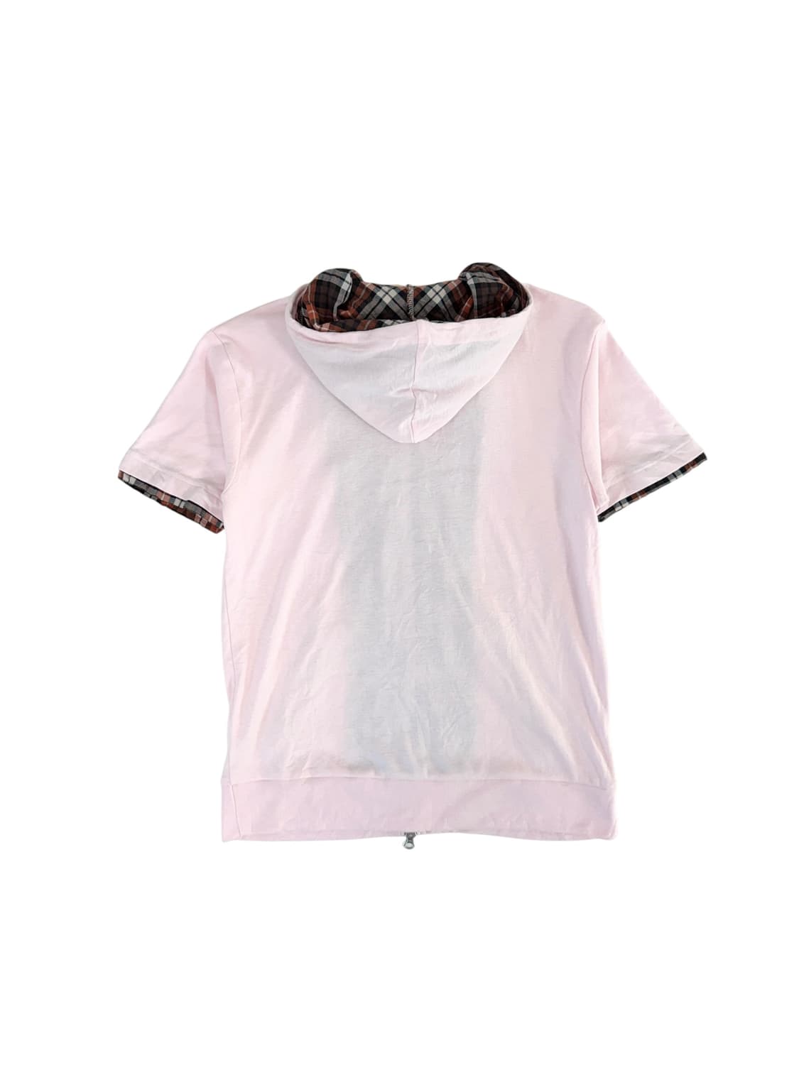 Japanvintage 핑크 체크 반팔 후드집업 m 상품이미지2