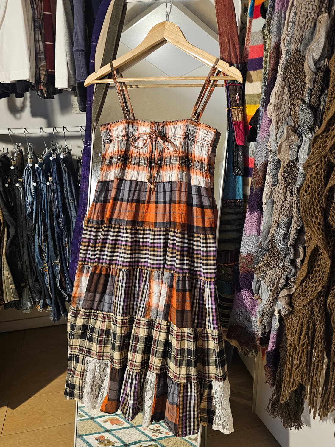 당근 체크 미디 패치원피스 상품이미지1