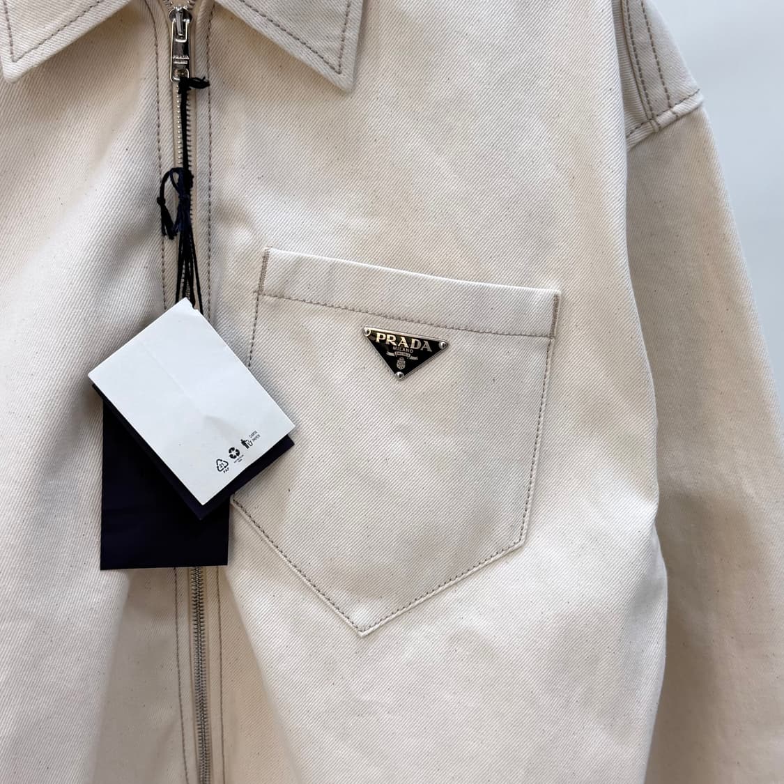 [S+급/오버핏S] 프라다 불 데님 블루종 셔츠 자켓 베이지 상품이미지2