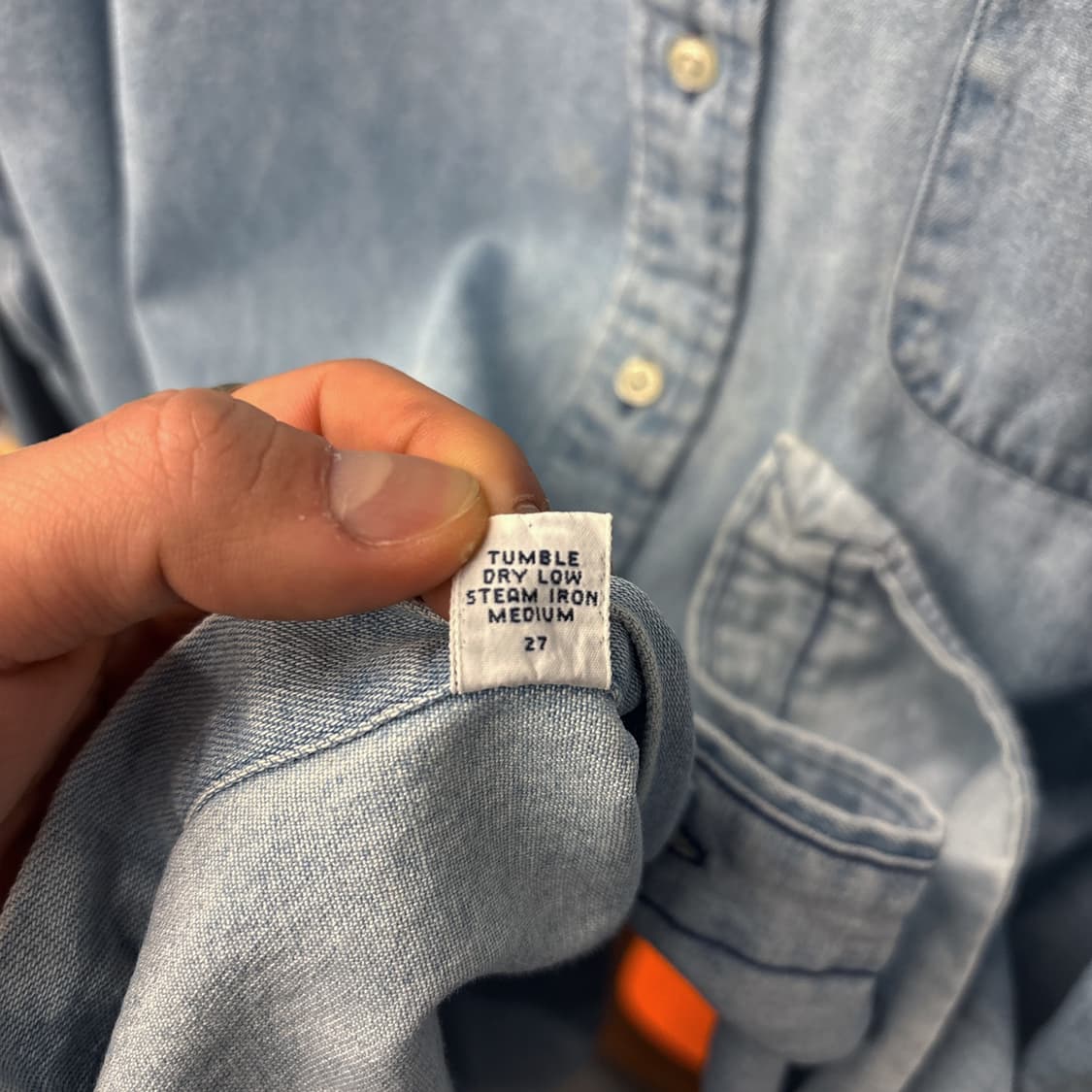 90s 폴로 랄프로렌 빅셔츠 라인 워크포켓 데님셔츠 레드포니 N1013 상품이미지8