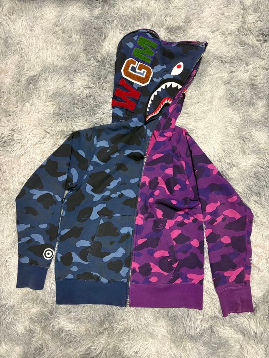 베이프 세퍼레이트 카모 샤크 후드집업 블루 퍼플 상품이미지1