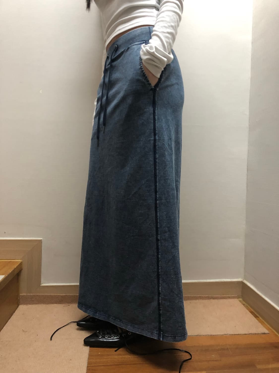 빈티지 데님 프린팅 코튼 롱 스커트 상품이미지9